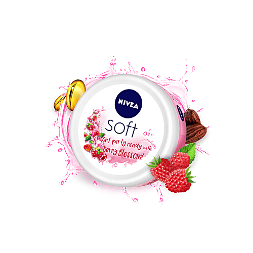 Nivea Light Moisturiser - Soft Berry Blossom, For Face, Hand & Body, 200 ml Instant Hydration Non-Greasy Cream With Vitamin E & Jojoba Oil