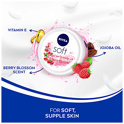 Nivea Light Moisturiser - Soft Berry Blossom, For Face, Hand & Body, 200 ml Instant Hydration Non-Greasy Cream With Vitamin E & Jojoba Oil