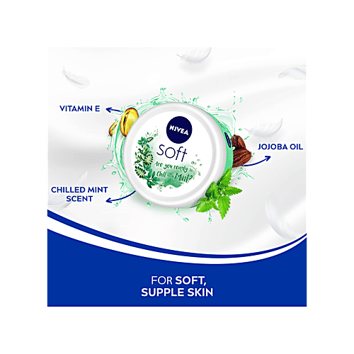 Nivea Light Moisturiser - Soft Chilled Mint, With Vitamin E & Jojoba Oil, For Face, Hand & Body, Instant Hydration, Non-greasy Cream, 50 ml