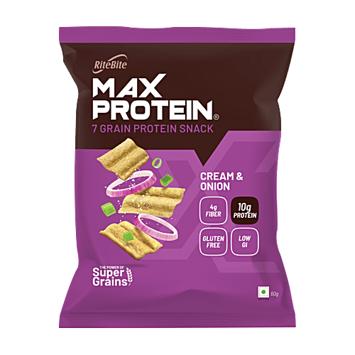 RiteBite Max Protein Cream & Onion 10g Protein Chips, 60 g