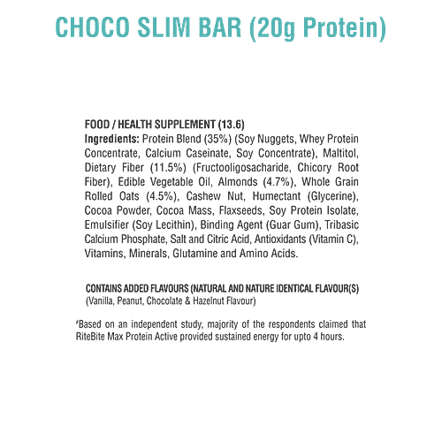 RiteBite Max Protein Choco Slim 20g Protein Bar, 67 g Pouch No Trans Fat & Cholesterol