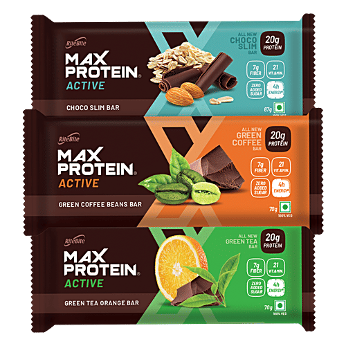 Buy RiteBite Max Protein Active Assorted Bars Choco Slim, Green
