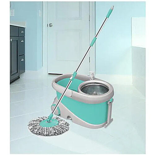 Milton - Spotzero Spin Mop - Plastic Bucket & Steel Wringer, With Rod, Refill Included, Aqua Green, 9 L
