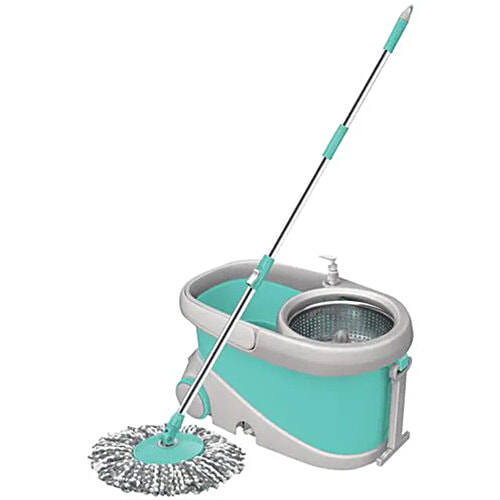 Milton - Spotzero Spin Mop - Plastic Bucket & Steel Wringer, With Rod, Refill Included, Aqua Green, 9 L