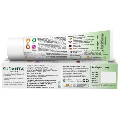 Sri Sri Tattva Sudanta Herbal Toothpaste 100g - All Natural, Fluoride-Free Tooth Paste with Cloves, Charcoal, Bakul & More, 100 g  