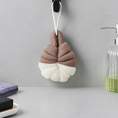 bb home Body Bath Loofah Scrubber- Dual Side, Hangable, Brown, 1 pc  