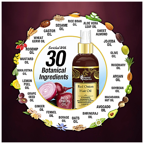 Oriental Botanics Red Onion Hair Oil - For Dull, Dry And Unruly Hair, To Promote Hair Growth, Paraben, Silicone Free, 200 ml  Paraben, Silicone Free