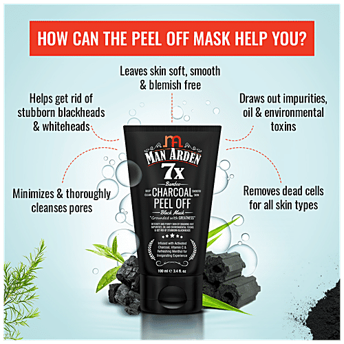 Man Arden 7X Activated Charcoal Peel Off Mask - Infused With Vitamin C & Menthol, 100 ml  Contains No Harmful Chemicals