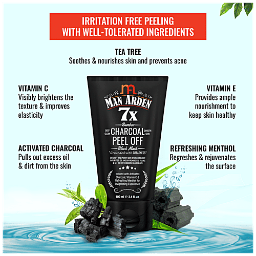 Man Arden 7X Activated Charcoal Peel Off Mask - Infused With Vitamin C & Menthol, 100 ml  Contains No Harmful Chemicals