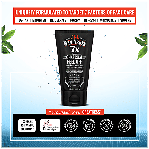 Man Arden 7X Activated Charcoal Peel Off Mask - Infused With Vitamin C & Menthol, 100 ml  Contains No Harmful Chemicals