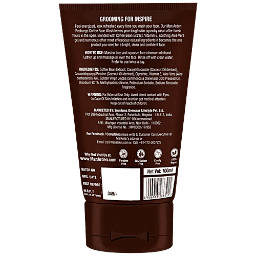 Man Arden Recharge Coffee Face Wash - Cleanses Away Dirt, Oil & Dullness, 100 ml  No Parabens, Mineral Oils