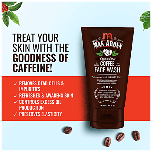 Man Arden Recharge Coffee Face Wash - Cleanses Away Dirt, Oil & Dullness, 100 ml  No Parabens, Mineral Oils