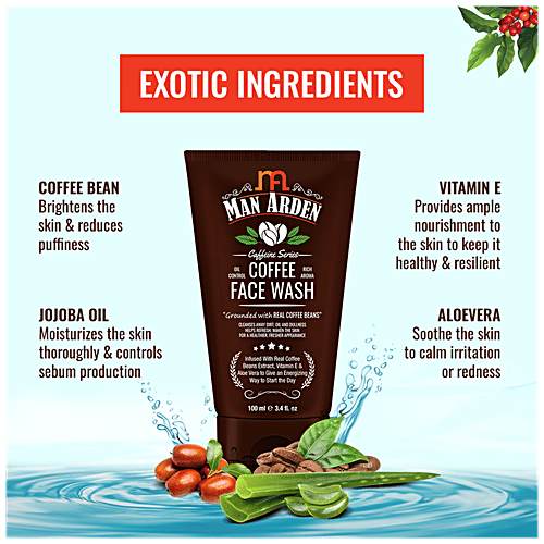 Man Arden Recharge Coffee Face Wash - Cleanses Away Dirt, Oil & Dullness, 100 ml  No Parabens, Mineral Oils