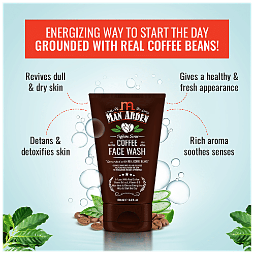 Man Arden Recharge Coffee Face Wash - Cleanses Away Dirt, Oil & Dullness, 100 ml  No Parabens, Mineral Oils