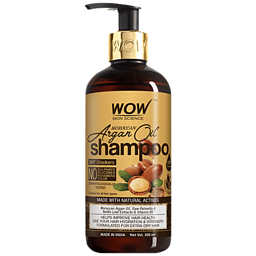 Wow Skin Science Moroccan Argan Oil Shampoo - With DHT Blocker, Improves Hair Health, Hydration & Strength, 300 ml Bottle