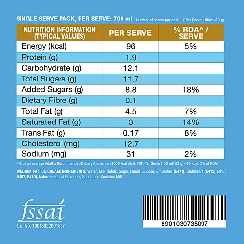 Kwality Wall's The Dairy Factory Vanilla Ice Cream, 700 ml Tub 