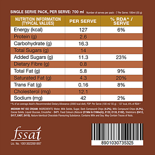 Kwality Wall's The Dairy Factory Chocochip Ice Cream, 700 ml  