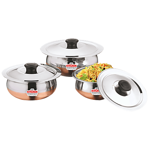 Buy Kitchen Essentials Handi Set Silver, 3 Handis with 3 SS Lids 0.6