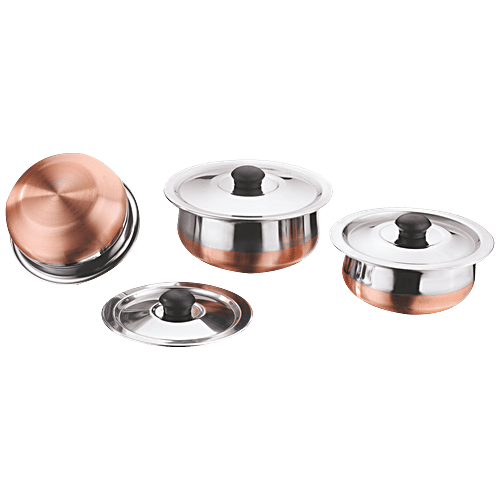 Buy Kitchen Essentials Handi Set Silver, 3 Handis with 3 SS Lids 0.6