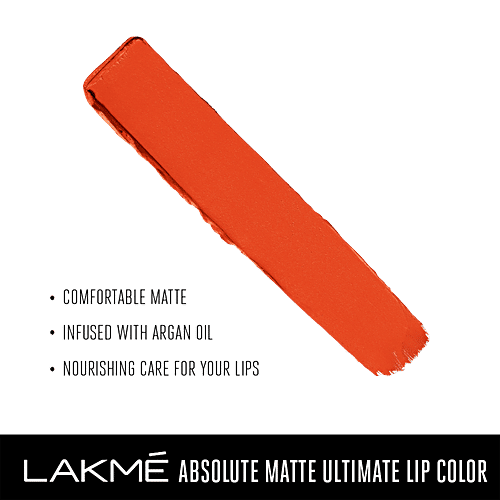 Lakme Absolute Matte Ultimate Lip Color With Argan Oil - Orange Country, 3.4 g Orange Country Argan Oil