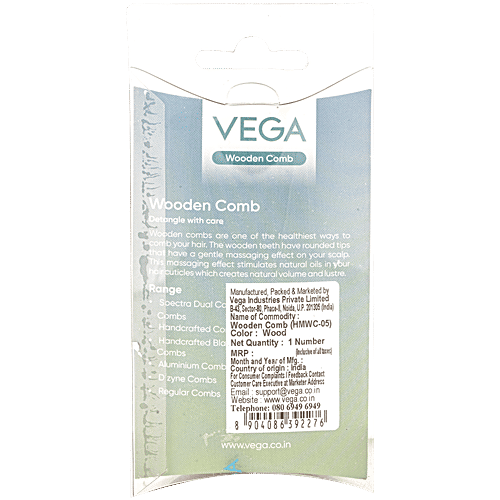 Vega HMWC-05 Wide Tooth Wooden Comb - Colour May Vary, 1 pc