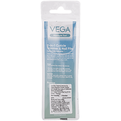 Vega 2-In-1 Cuticle Trimmer & Nail File - CTF-01, Colour May Vary, 1 pc