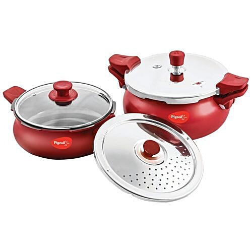 Buy Pigeon AllInOne Super Pressure Cooker Combo 5 Ltr + 3 Ltr, Red