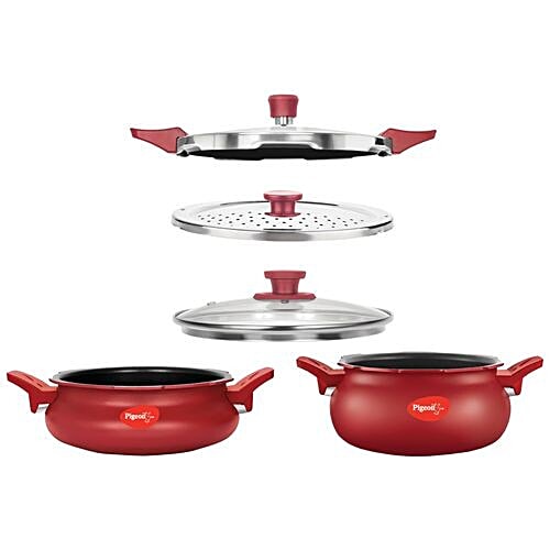 Buy Pigeon AllInOne Super Pressure Cooker Combo 5 Ltr + 3 Ltr, Red