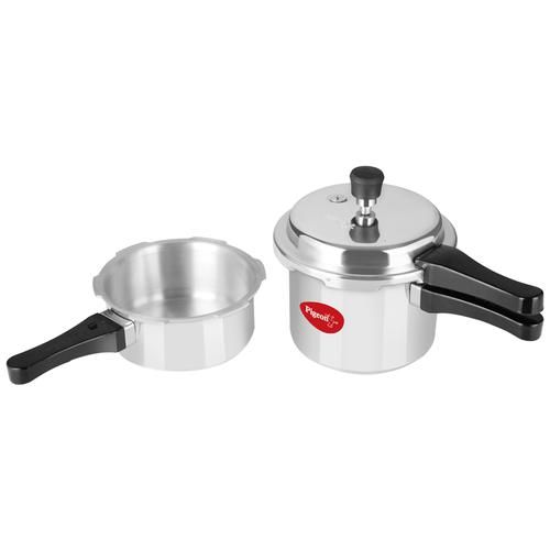 Pigeon by Stovekraft Aluminium Common Outer Lid Pressure Cooker Combo - Induction Base, With Handle, Silver, 12610, 2 pcs (3 L + 2 L) 