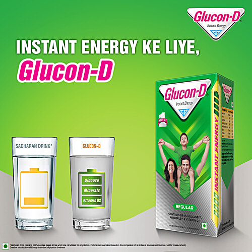 Glucon-D Instant Energy Nutrition Drink - Regular, 200 g (Get 50 g Free), Refill Contains Minerals & Vitamins D2