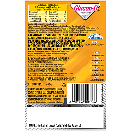 Glucon-D Instant Energy Nutrition Drink - Mango Blast, 450 g Refill Pack Contains Vitamin C