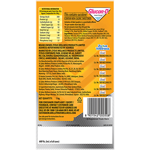Glucon-D Instant Energy Nutrition Drink - Mango Blast, 1 kg Refill Pack Contains Vitamin C