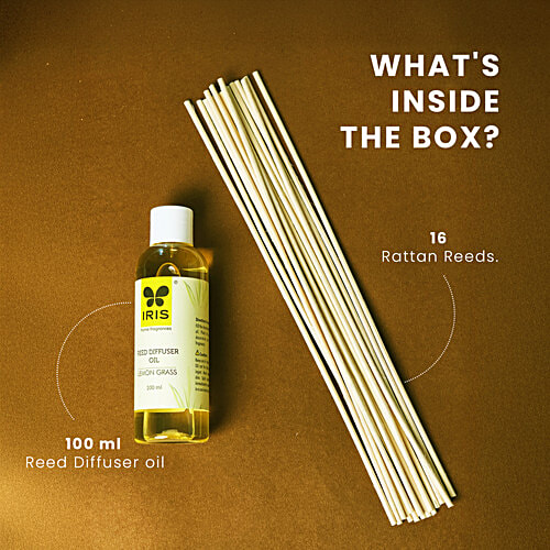 Iris Lemon Grass Reed Diffuser Refill Set -  diffuser oil, 16 Rattan reeds, 2 pcs  Refreshing, Concentration Enabling