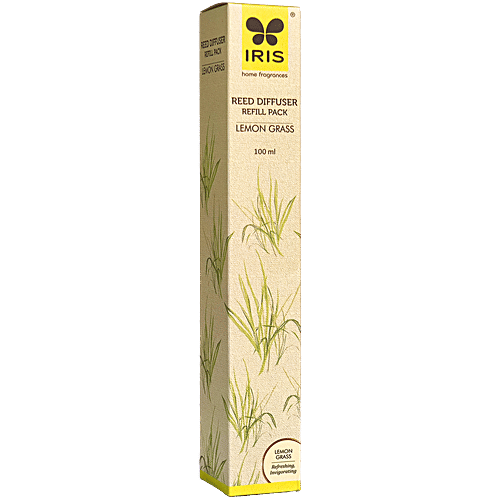 Iris Lemon Grass Reed Diffuser Refill Set -  diffuser oil, 16 Rattan reeds, 2 pcs  Refreshing, Concentration Enabling