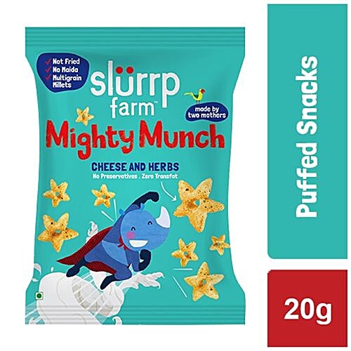 Slurrp Farm Cheese & Herbs Puff- Healthy Snacks for Kids, School Tiffin and Travel Friendly, 20 g Pouch No Maida