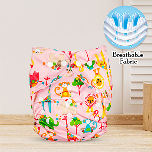 Mee Mee Reusable Baby Cloth Diaper With Adjustable Snap Buttons - Pink, 1 pc