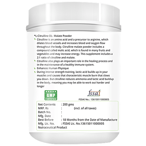 Natures Velvet L Citrulline DL Malate Powder - To Enhance Human Physique, 200 g