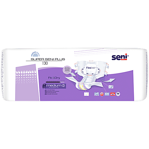 Seni Super Seni Plus Breathable Adult Diapers - Medium, 30 pcs Pouch Latex Free