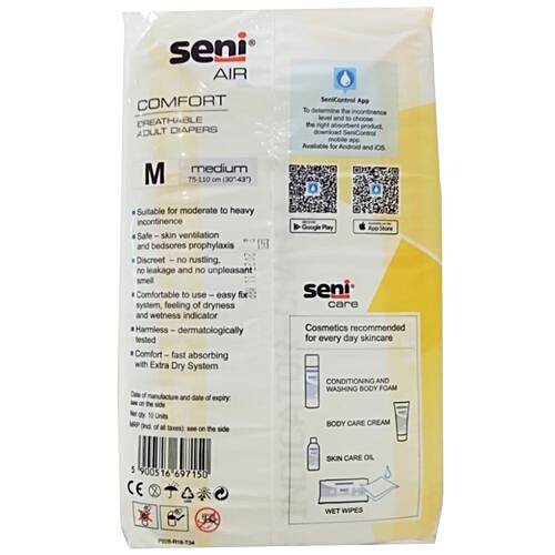 Seni Air Comfort Breathable Adult Diapers - Medium, 10 pcs Pouch 