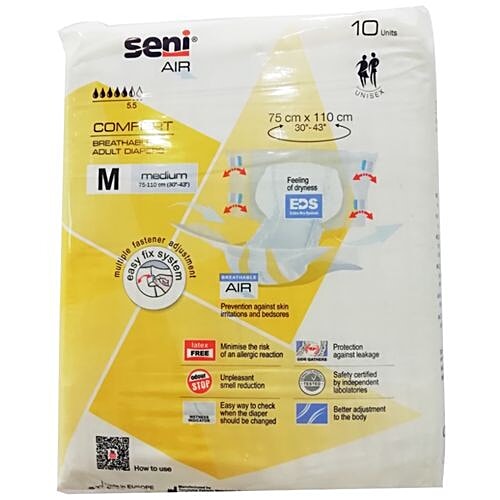 Seni Air Comfort Breathable Adult Diapers - Medium, 10 pcs Pouch 