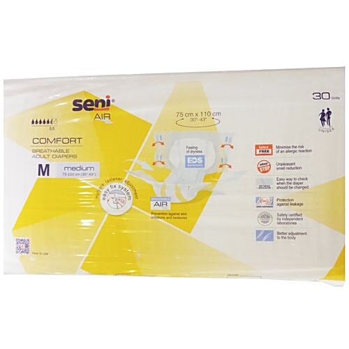 Seni Air Comfort Breathable Adult Diapers - Medium, 30 pcs Pouch 