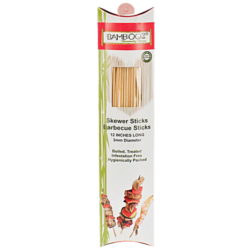 Bamboooz Disposable Bamboo Wood Skewer/Picker Sticks- For Barbeque, 30 cm, 100 pcs  