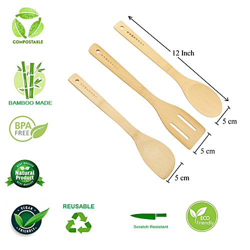 Bamboooz Kitchen Tools Set - Bamboo Wood Spatula, Ladle & Turner, 3 pcs  Odour Free