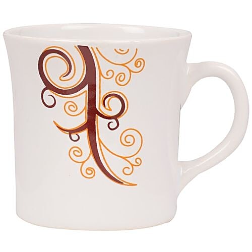 Parka Chai/Tea/Coffee Earthenware Cups - White Base With Maroon & Orange Design, 160 ml (Set of 6) 