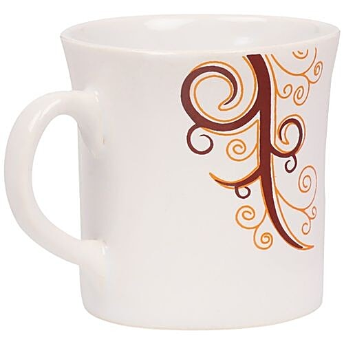 Parka Chai/Tea/Coffee Earthenware Cups - White Base With Maroon & Orange Design, 160 ml (Set of 6) 