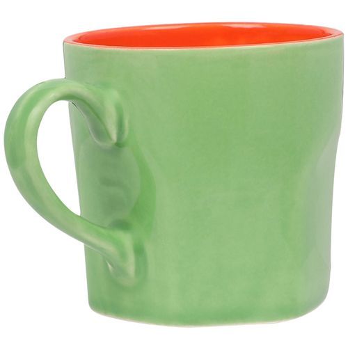 Parka Chai/Tea/Coffee Earthenware Cups - Green With Orange Inner, 160 ml (Pack Of 6) 