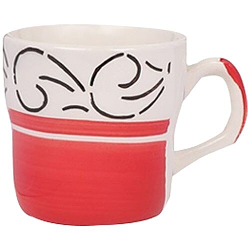 Anurag Chai/Tea/Coffee Stoneware Cups - Red Base With Black Pattern, 160 ml Pack Of 6 