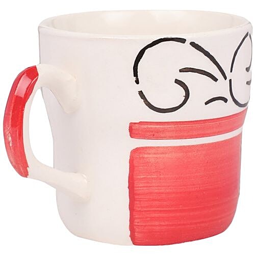 Anurag Chai/Tea/Coffee Stoneware Cups - Red Base With Black Pattern, 160 ml Pack Of 6 