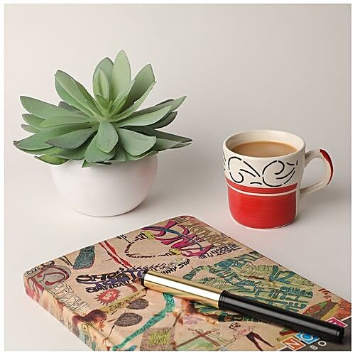 Anurag Chai/Tea/Coffee Stoneware Cups - Red Base With Black Pattern, 160 ml Pack Of 6 