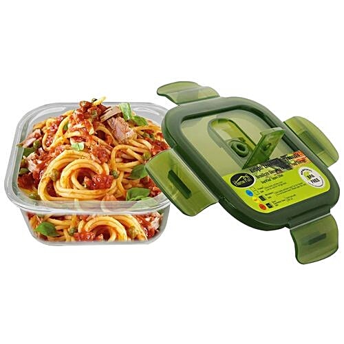 Buy Home Puff Borosilicate Glass Lunch Box/Tiffin Box Square Microwavable, Premium, Airvent